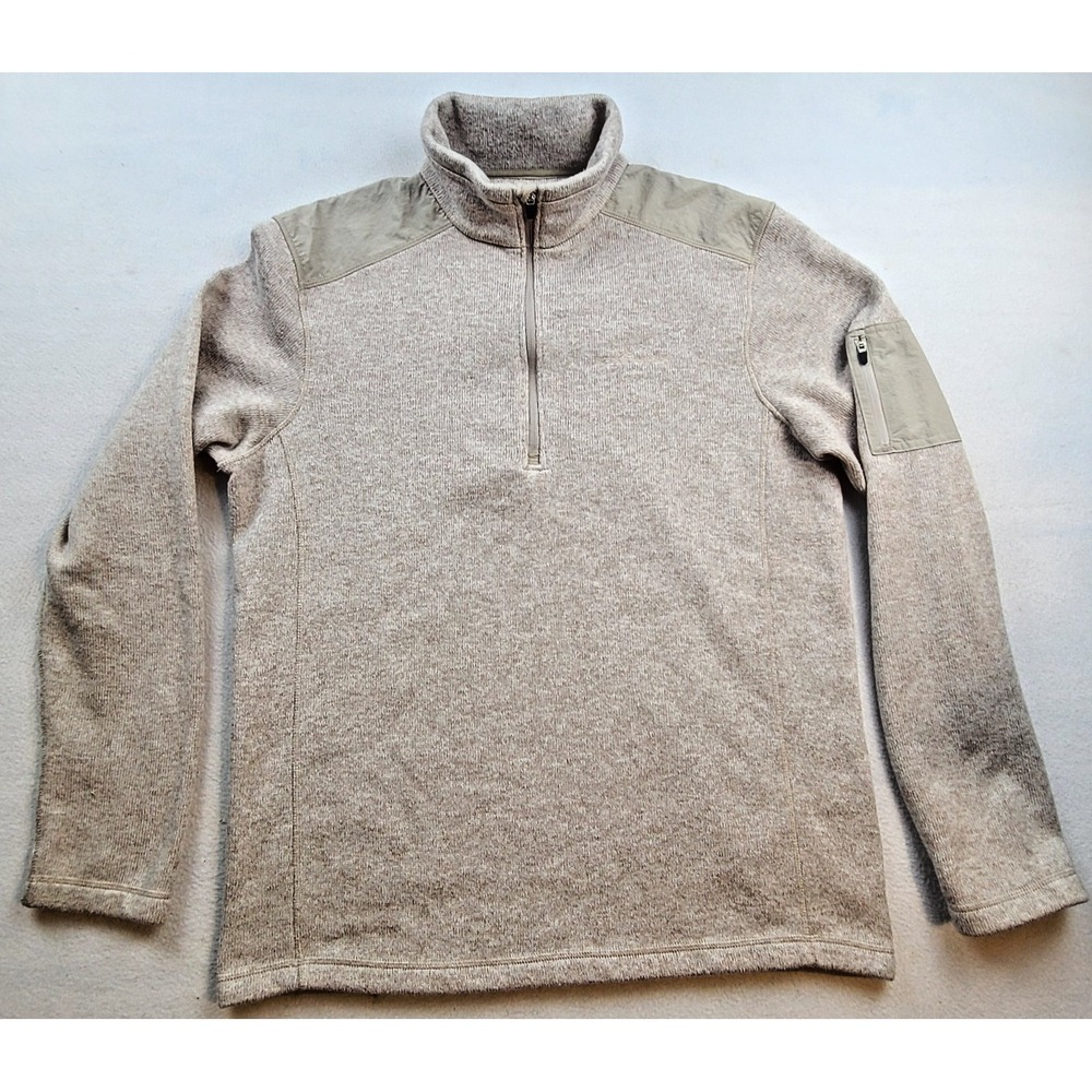 Eddie Bauer 1/4 Zip Pullover Men's Large Beige Sweater Fleece Outdoor Pocket